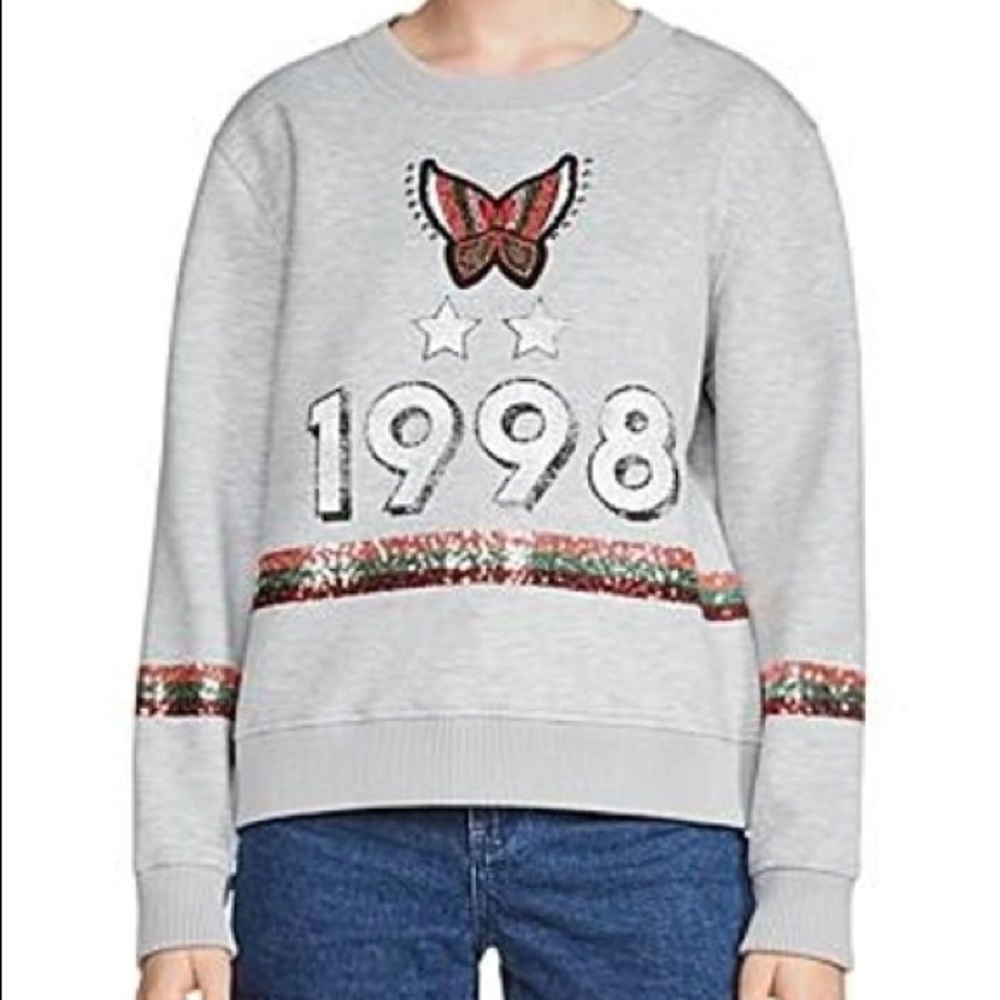 Maje Talia Butterfly Embellished Gray Sweatshirt